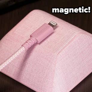 Magnetic charging cable and dock with textured surface on a tabletop