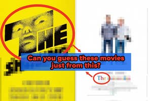 A yellow movie poster with a stylized face and text asks, "Can you guess these movies just from this?"