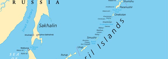千島列島の地図。地図の右上部にParamushir（パラムシル島）の表記がある